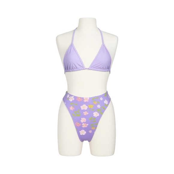 Highrise Floral PacSun Bottoms/Triangle Top By Skinny Dip Bikini Set Purple NWOT - Picture 1 of 8
